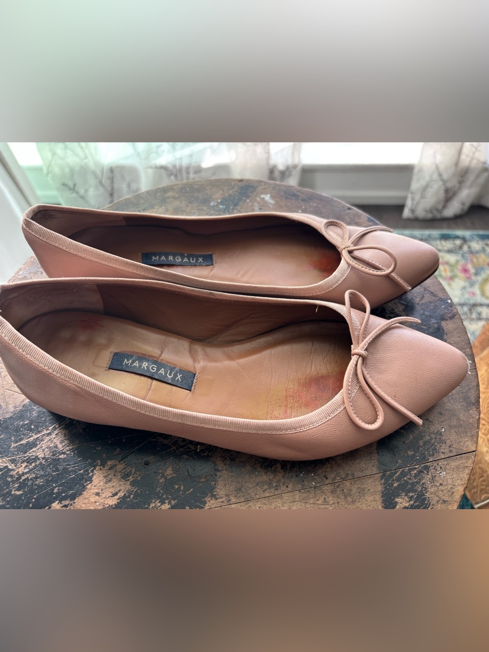 Margaux Dune Demi point Leather Ballet Flats with Bow Accent